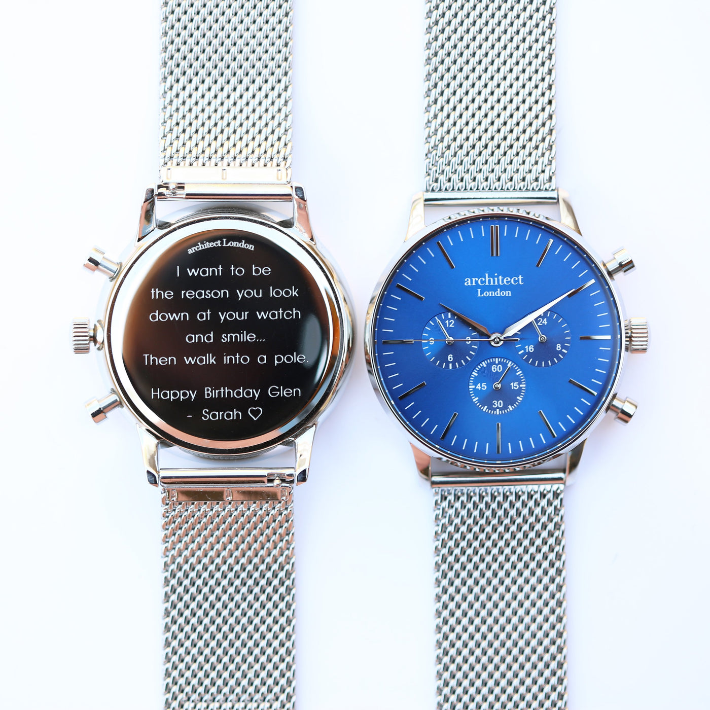 Men's Architect Motivator In Blue With Silver Mesh Strap - Modern Font