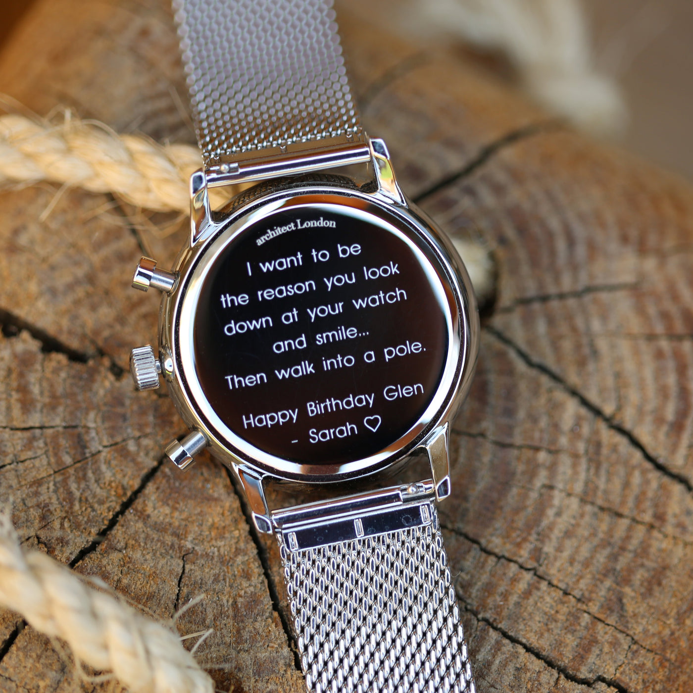 Men's Architect Motivator In Blue With Silver Mesh Strap - Modern Font