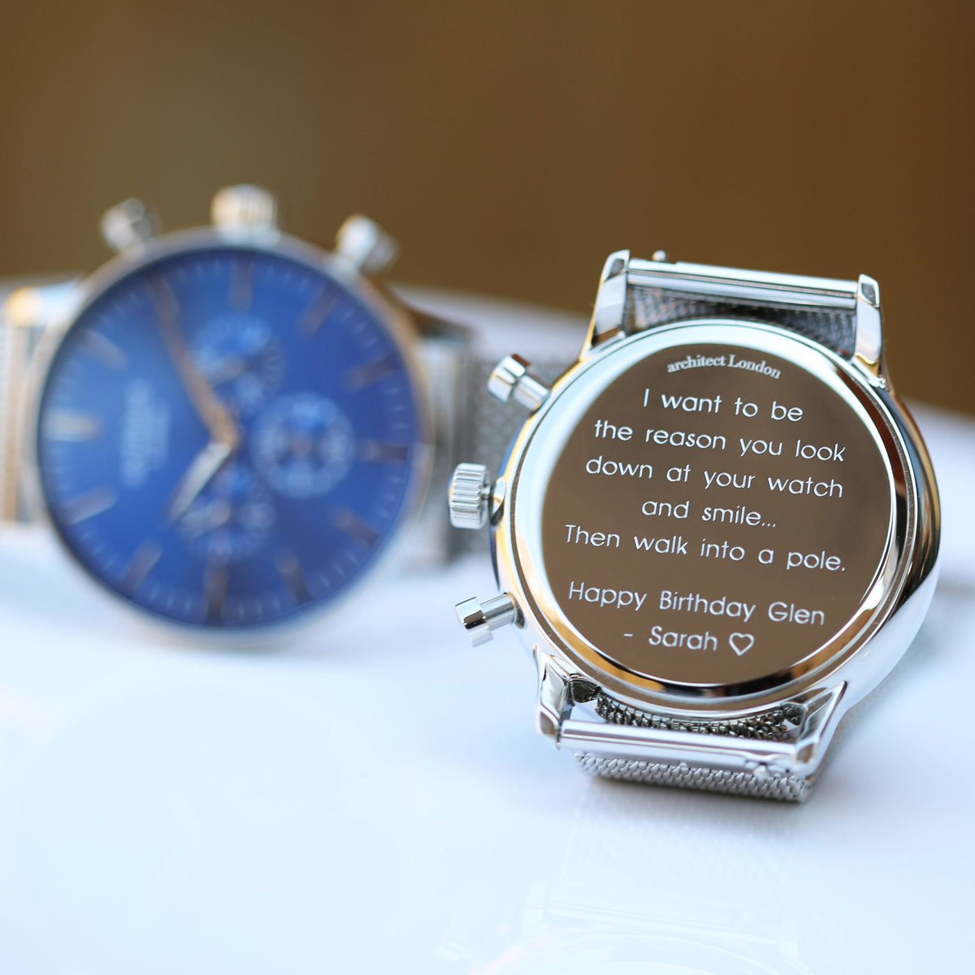 Men's Architect Motivator In Blue With Silver Mesh Strap - Modern Font