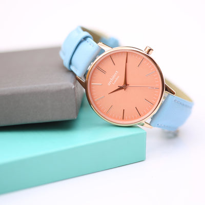 Ladies Architēct Coral - Handwriting Engraving + Light Blue Strap