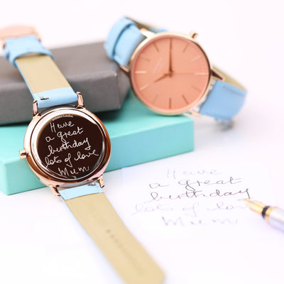 Ladies Architēct Coral - Handwriting Engraving + Light Blue Strap