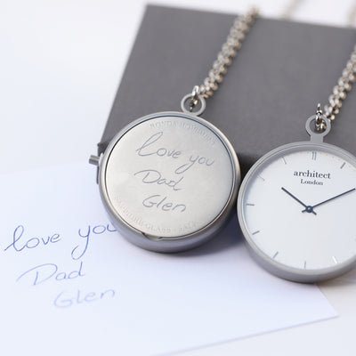 Modern Pocket Watch Silver - Handwriting Engraving