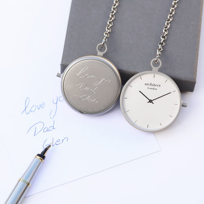 Modern Pocket Watch Silver - Handwriting Engraving