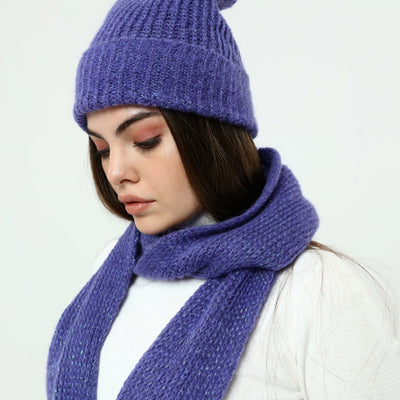 Knitted Beanie and Scarf Set - Women's Cozy Hat Scarf - Trending