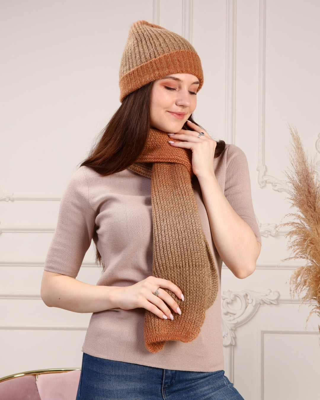 Knitted Beanie and Scarf Set - Women's Cozy Hat Scarf - Trending