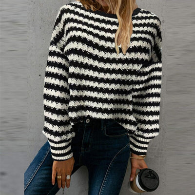 Casual Striped Knitted Sweater Loose Pullover Tops