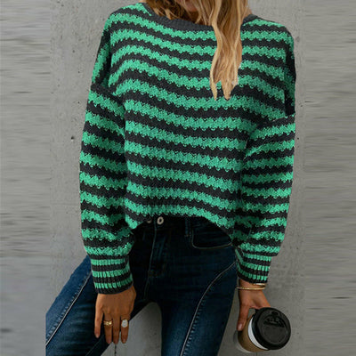 Casual Striped Knitted Sweater Loose Pullover Tops