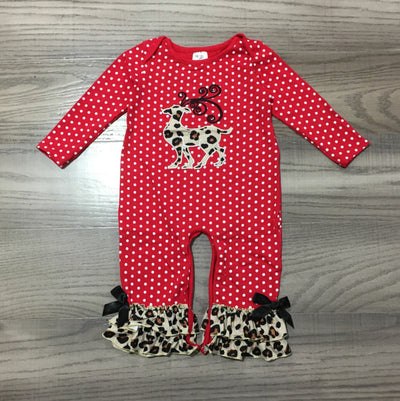 AL Limited Baby Girls Christmas Leopard Reindeer Holiday Cotton Romper