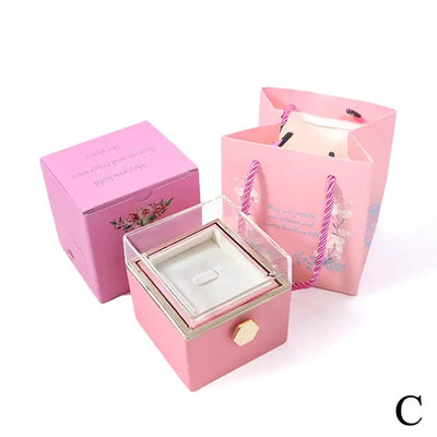 Rotating Rose Gift Box Acrylic Necklace Flower Jewelry Box