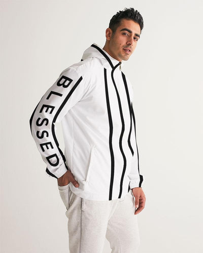 Mens Hooded Windbreaker - Blessed Sleeve Stripe White Water Resistant