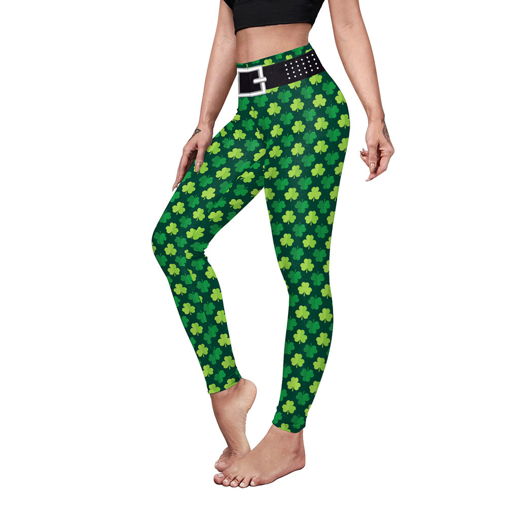 Saint Patrick's Day Costume Digital Printed With Hip Lifting Fitness Pants