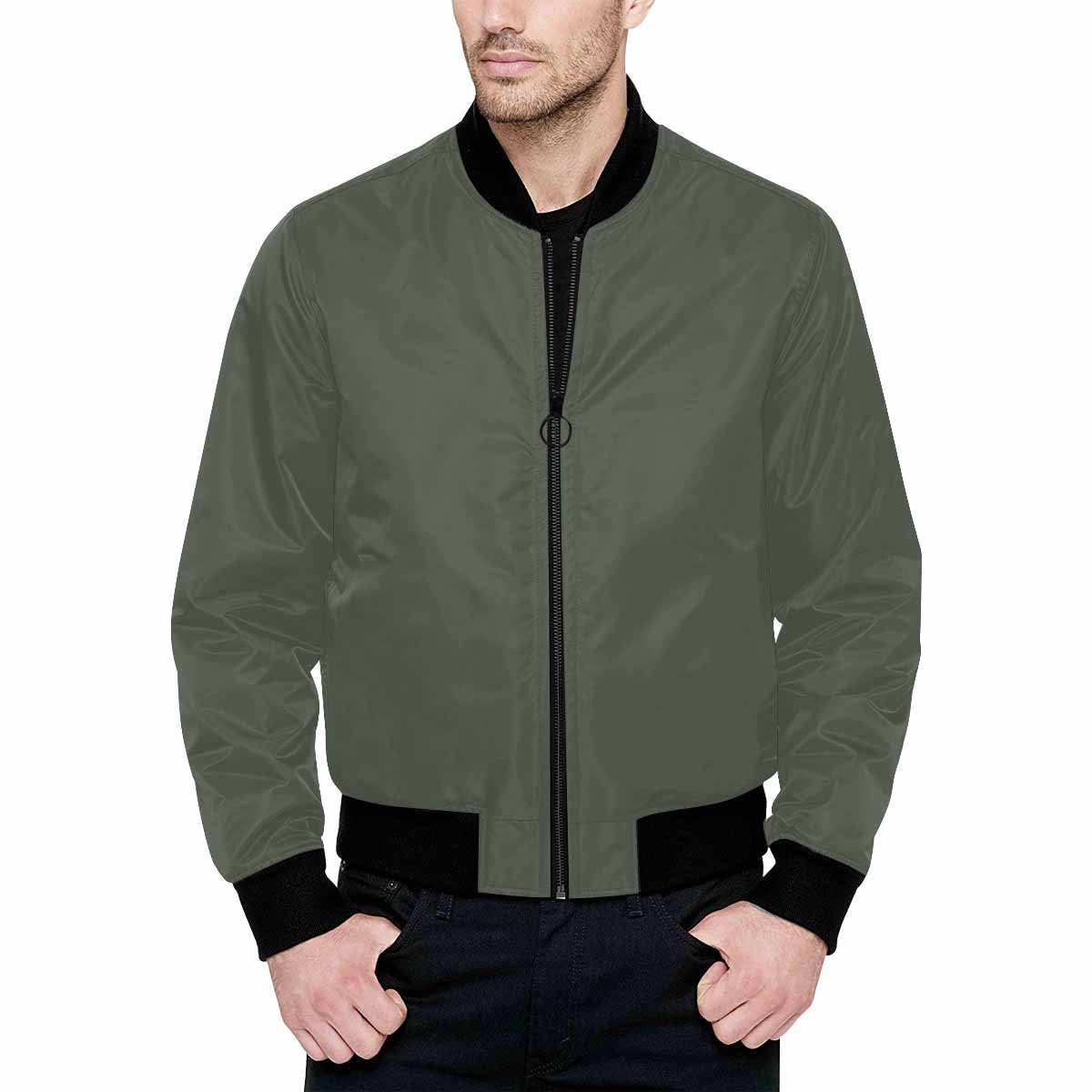 Mens Jacket, Ebony Black And Black Bomber Jacket