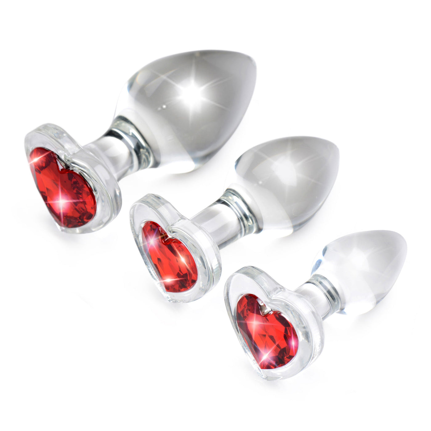 Red Heart Gem Glass Anal Plug Set