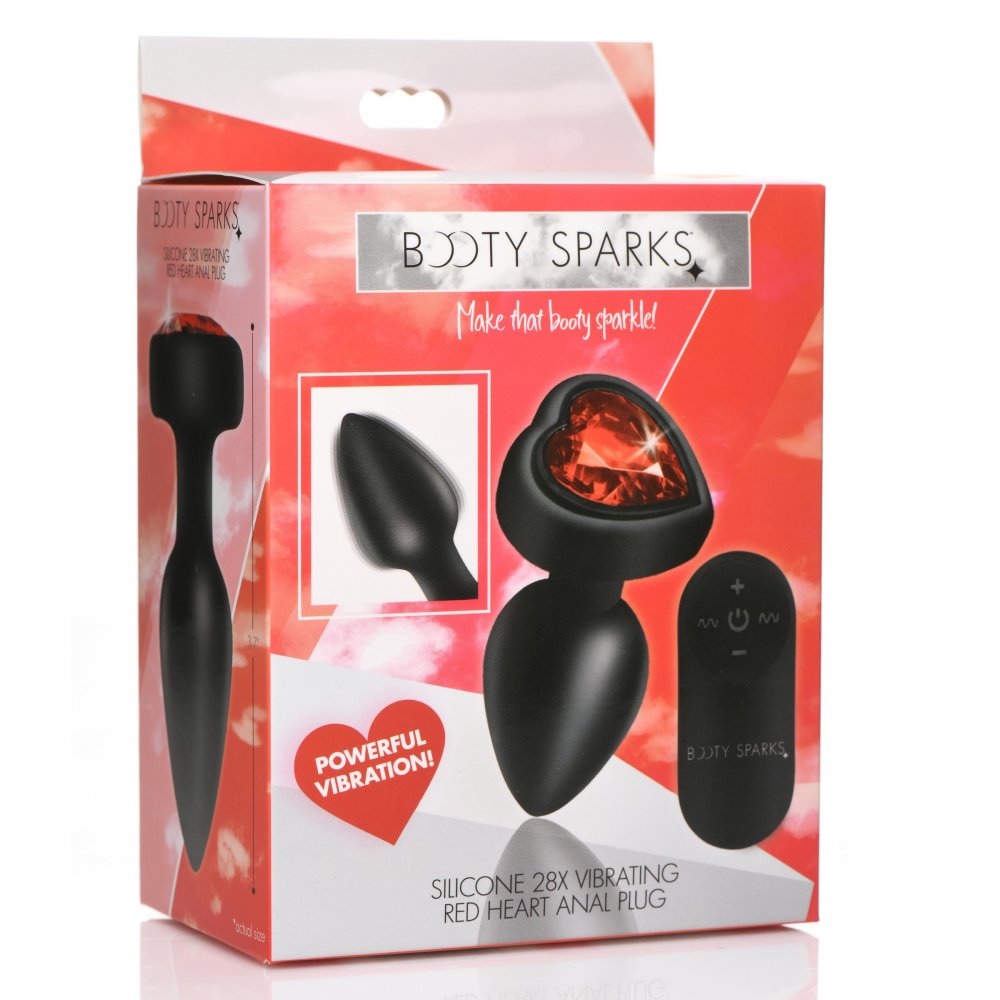 28X Silicone Vibrating Red Heart Anal Plug w- Remote - Small