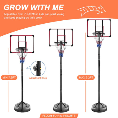 Portable Basketball Hoop System Stand Height Adjustable 7.5ft - 9.2ft