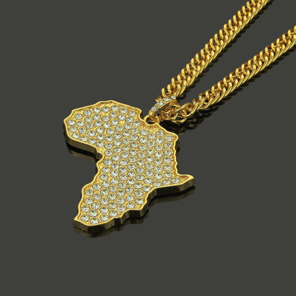 Africa Map Necklace Full Diamond Pendant