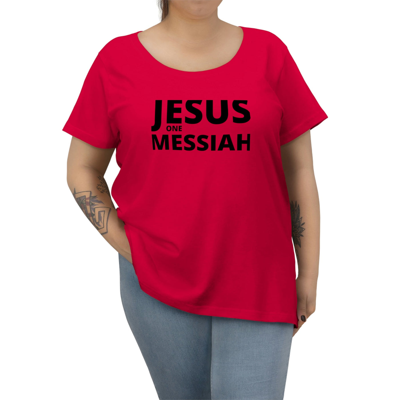 Womens Curvy Plus Size T-Shirt, Jesus One Messiah - Christian