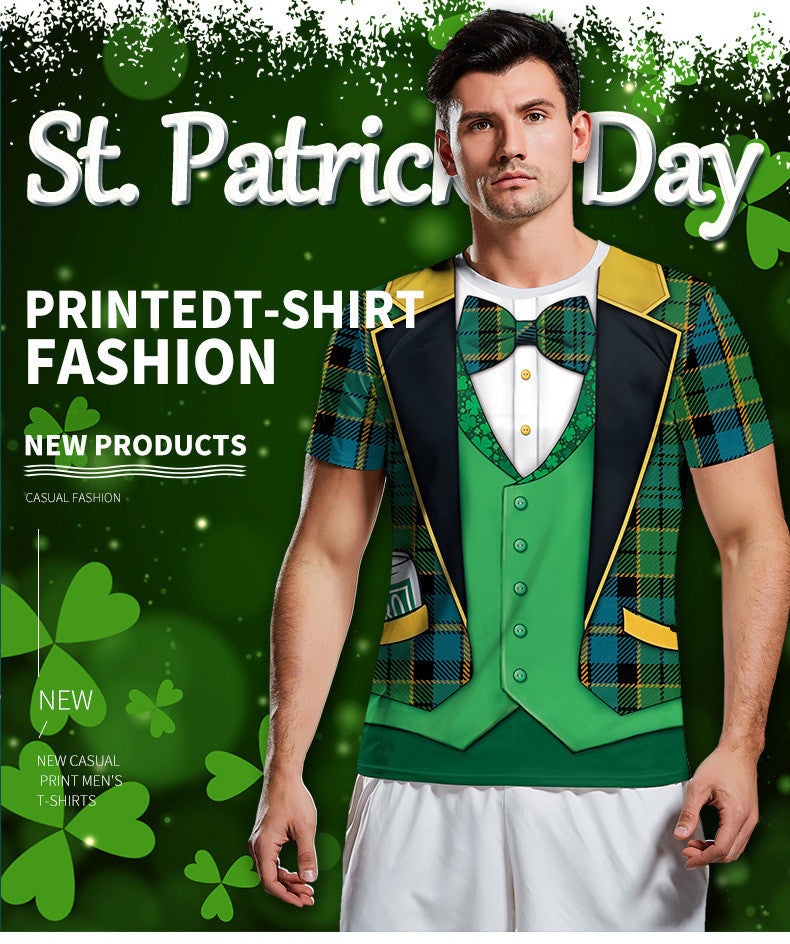 Saint Patrick's Day Digital Printed Round Neck Couple T-shirt