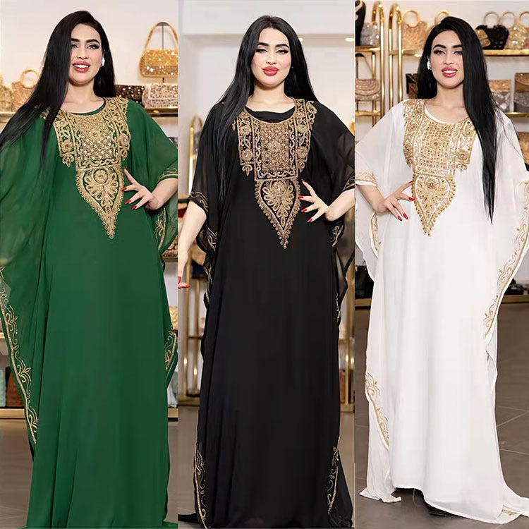 European And American Embroidery Lace Muslim Robe Dress