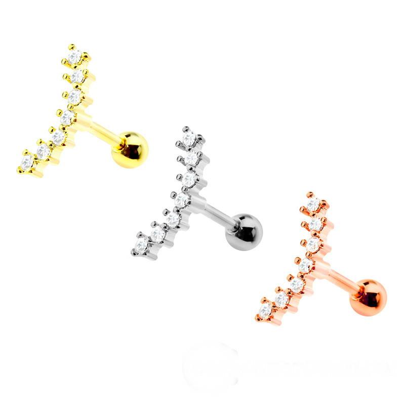 316L Surgical Stainless Steel Cartilage Barbell with Bended Gem