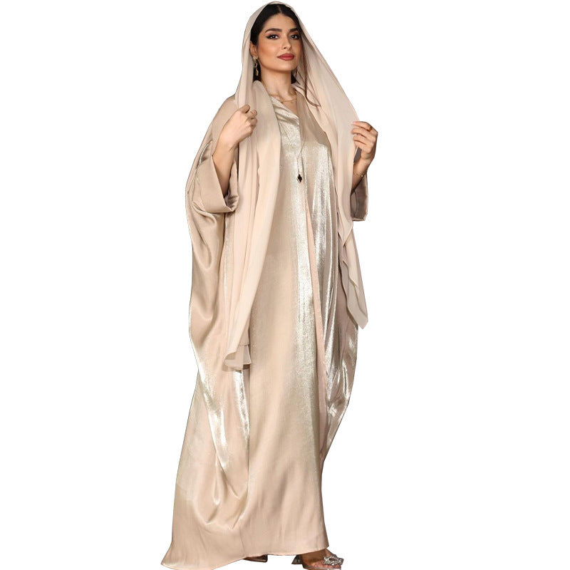 Middle East Muslim Fashion Bright Silk Satin Robe Women's Clothing