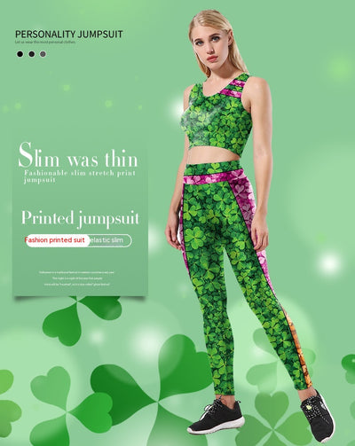 Saint Patrick's Day Digital Printing Festival Tank Top Bottom Yoga Suit Set For Women