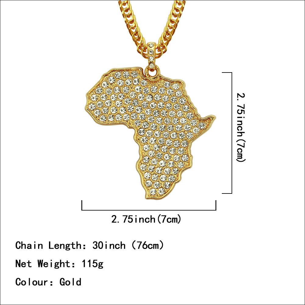 Africa Map Necklace Full Diamond Pendant