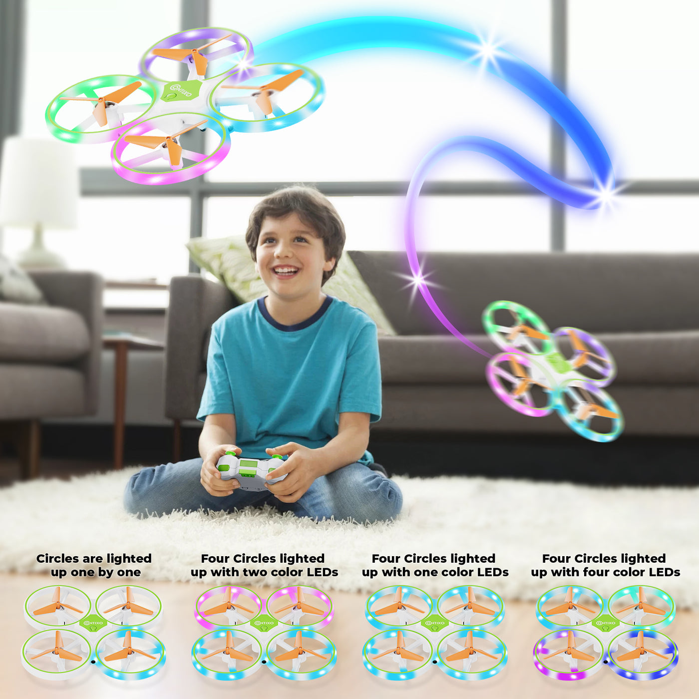 TD1 Dragonfly Light Up RC Quadcopter Beginner Stunt Drone for Kids