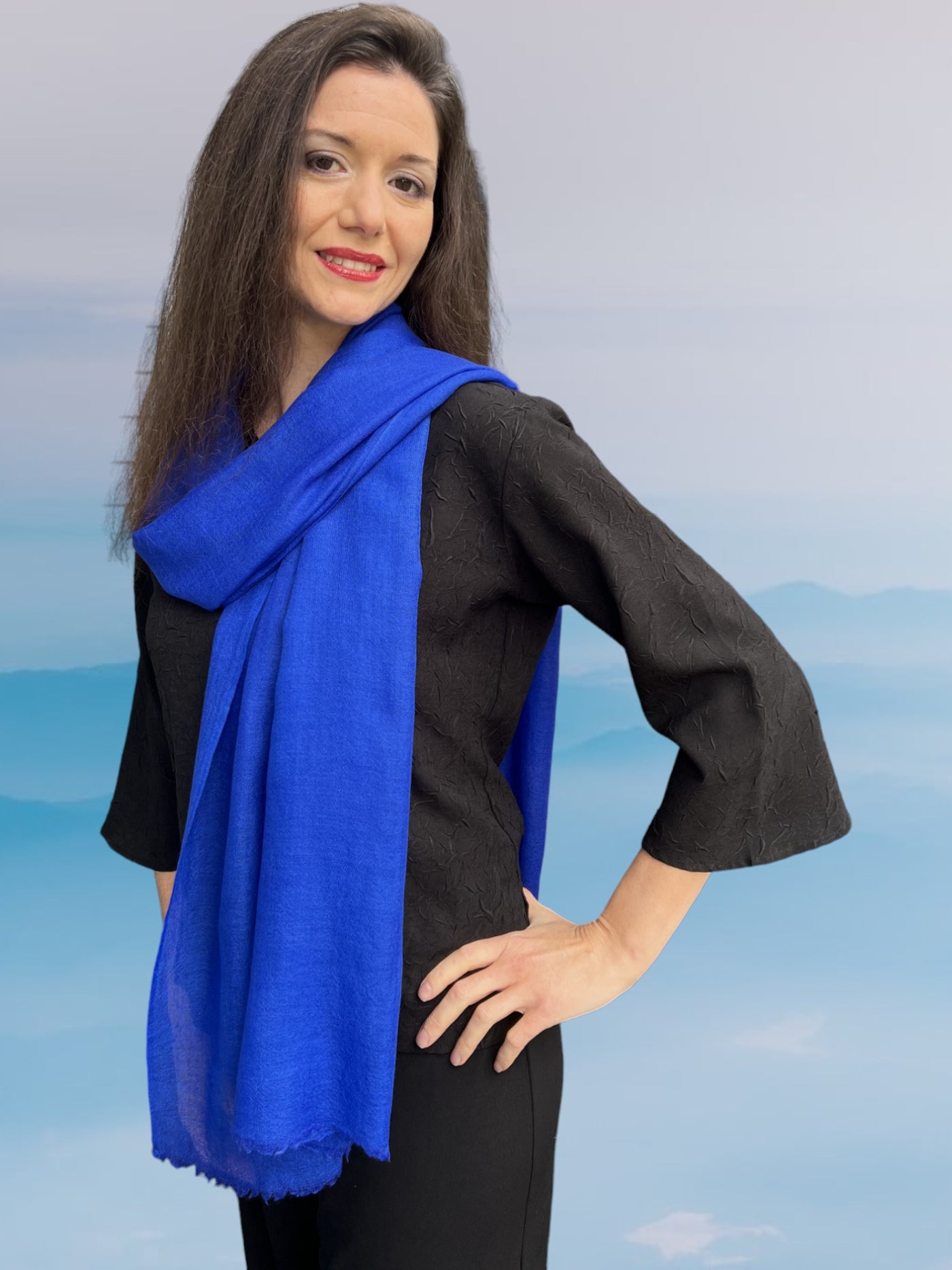 Cobalt Cashmere Thin Weave Solid Scarf