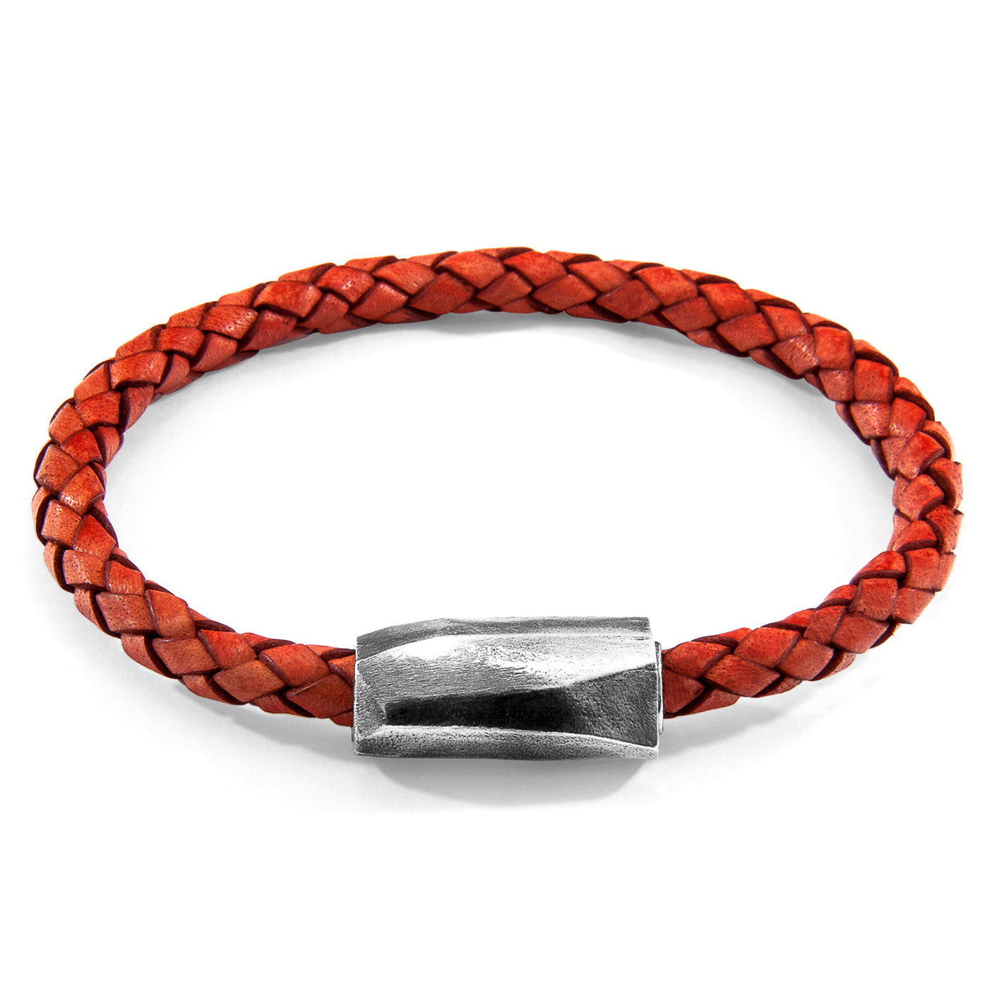 Amber Red Hayling Silver and Braided Leather Bracelet