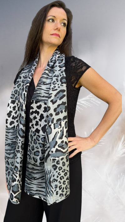 Gray Leopard Print Silk Scarf