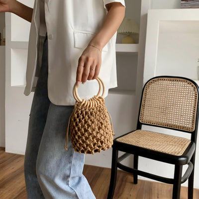 Summer Crochet Bag With Ratten Ring Handle