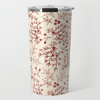 Red Christmas Branch Travel Coffee Mug