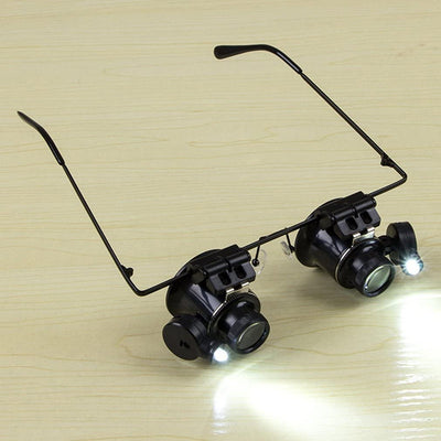 20X Glasses Type Binocular Magnifier Watch Repair Tool Led Lights