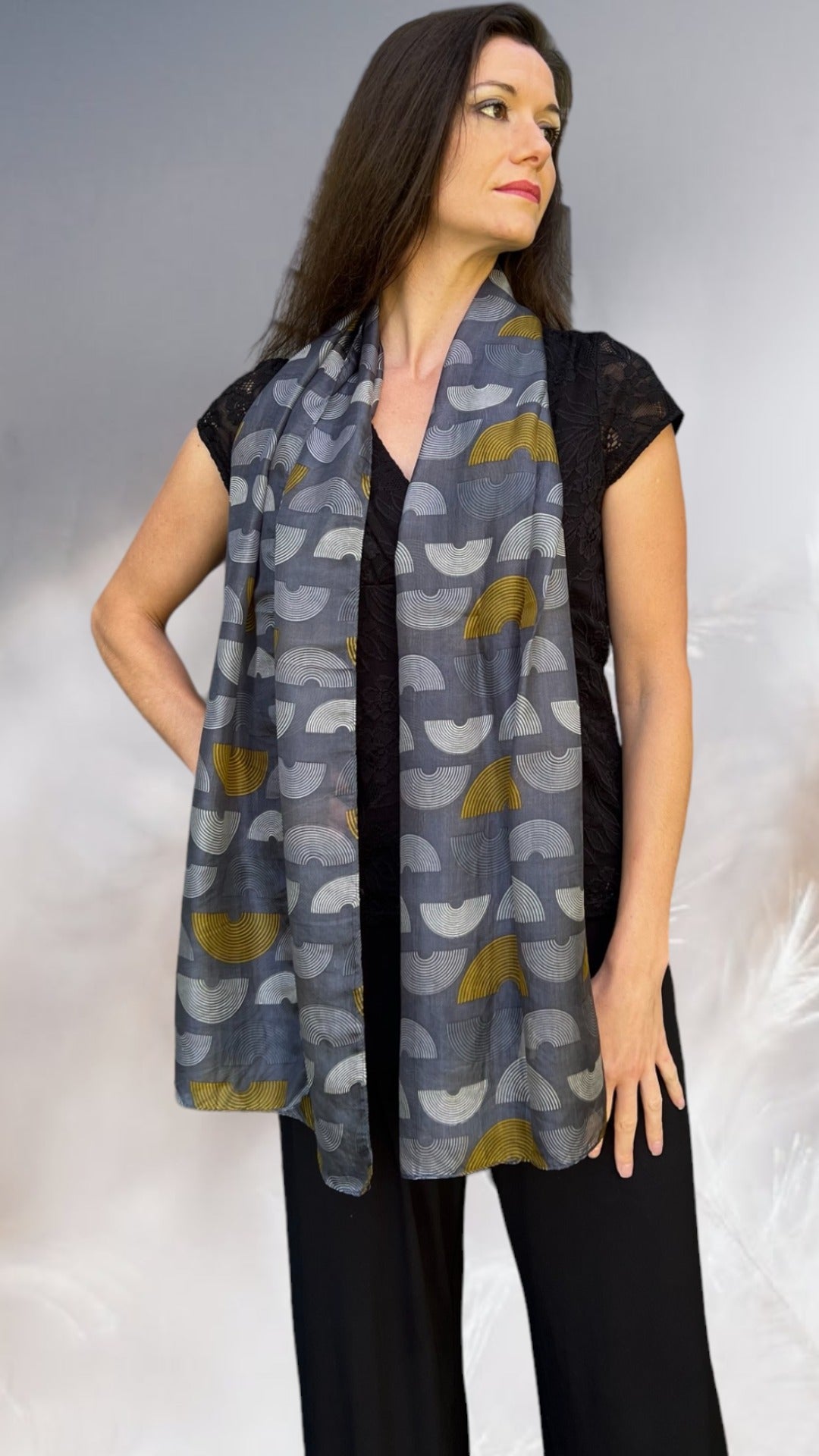 Gray and Gold Silk Scarf