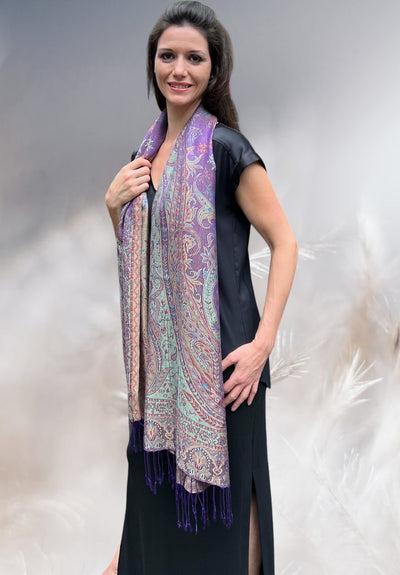 Purple Jamawar Pashmina Scarf