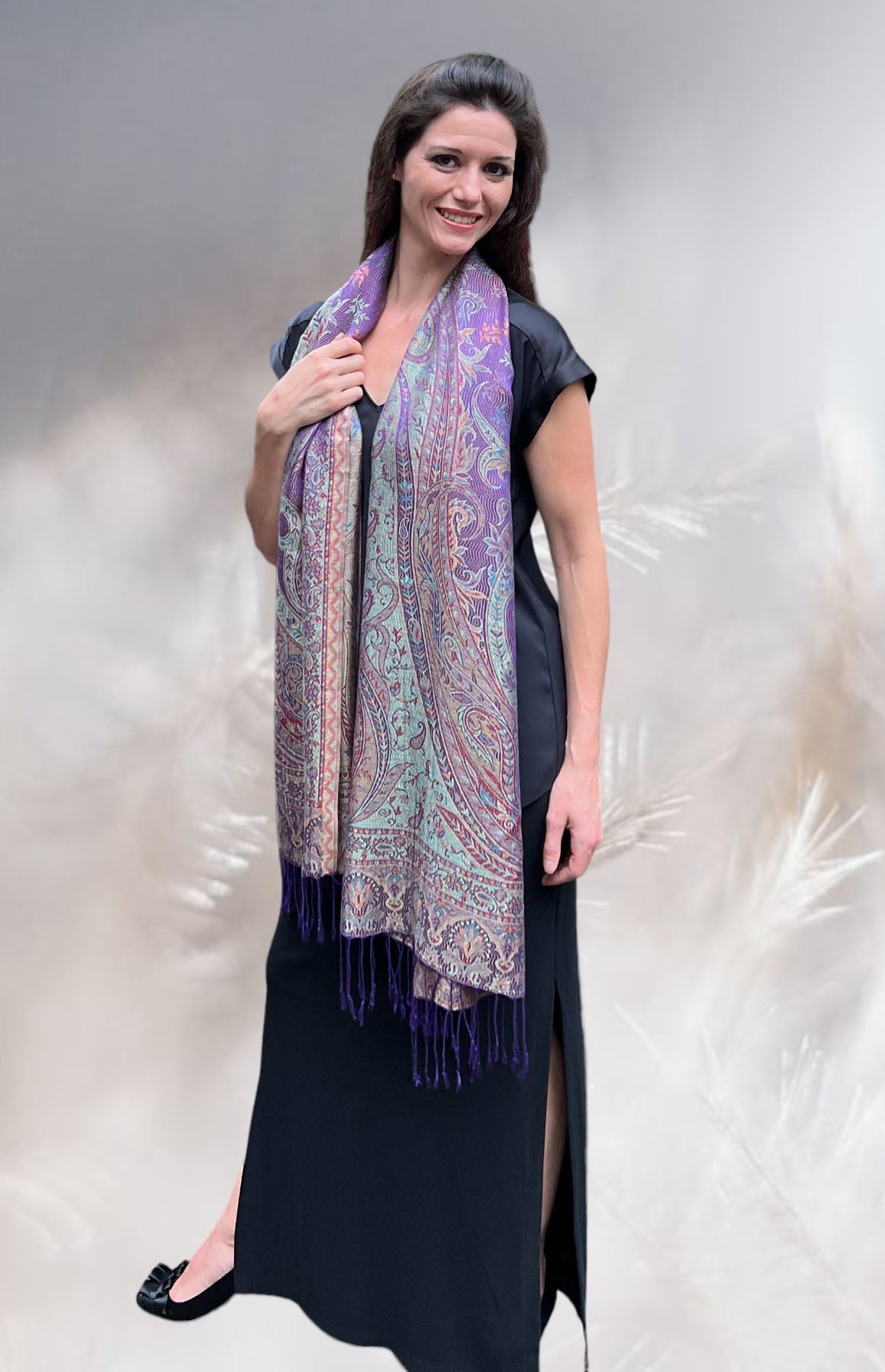 Purple Jamawar Pashmina Scarf