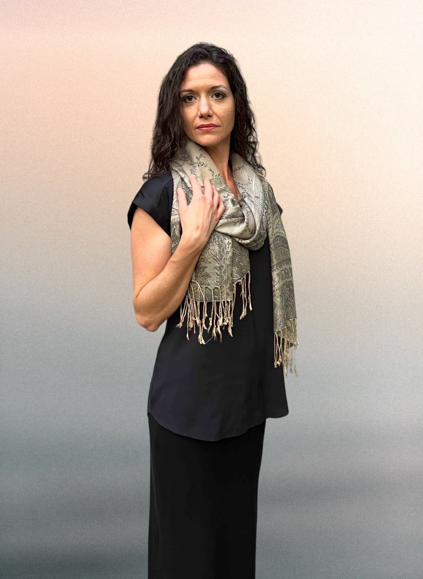 Sage Modal Jamawar Pashmina Scarf