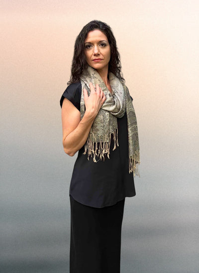 Sage Modal Jamawar Pashmina Scarf