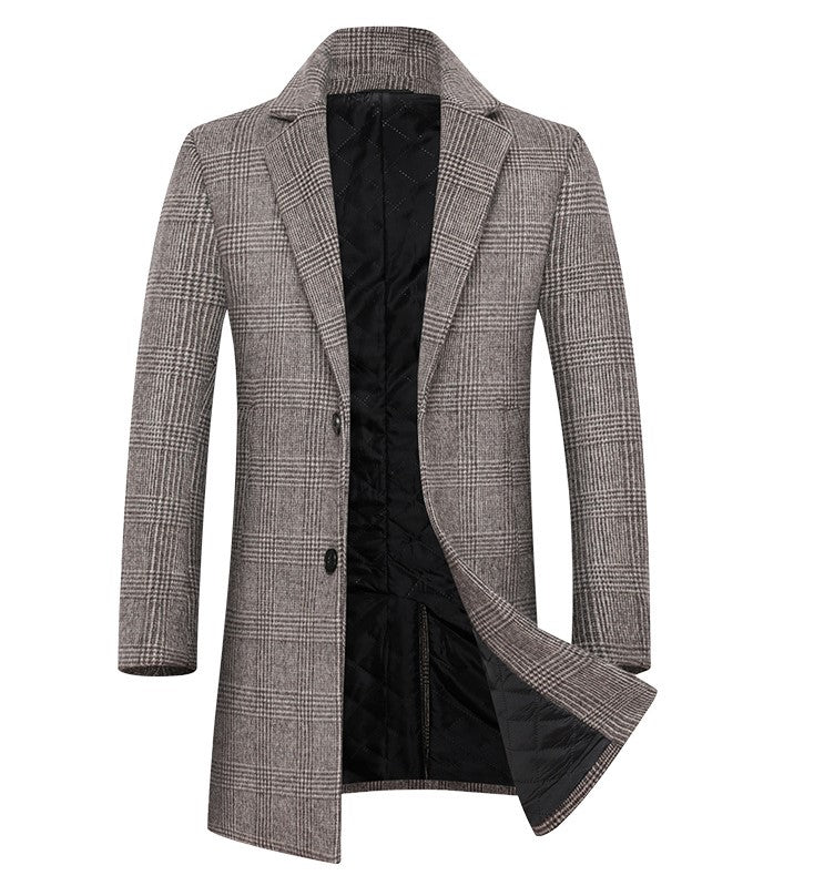 Fashion Plaid Single Breasted Jackets Men's Wool Coats