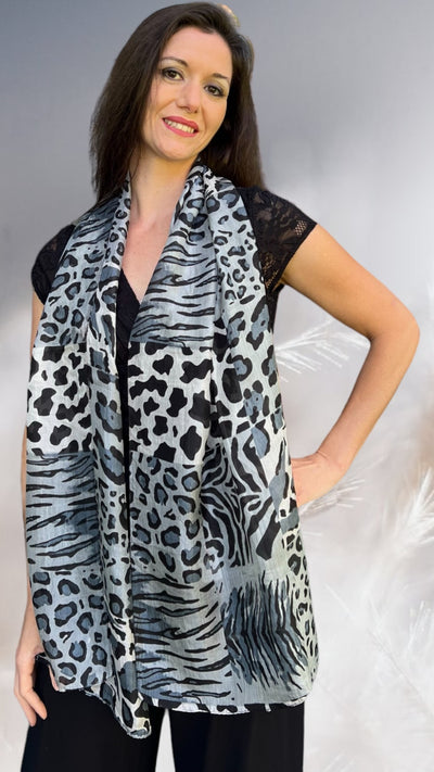 Gray Leopard Print Silk Scarf