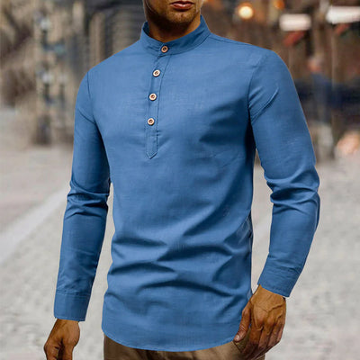 Mens Stand Collar Linen Shirt