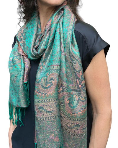 Emerald Green Jamawar Pashmina Scarf