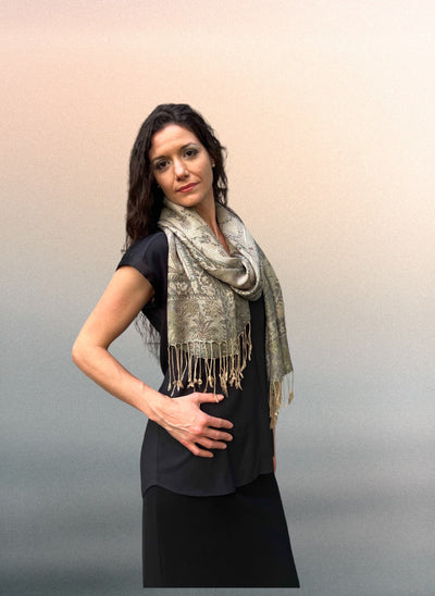 Sage Modal Jamawar Pashmina Scarf