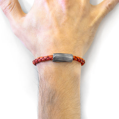 Amber Red Hayling Silver and Braided Leather Bracelet