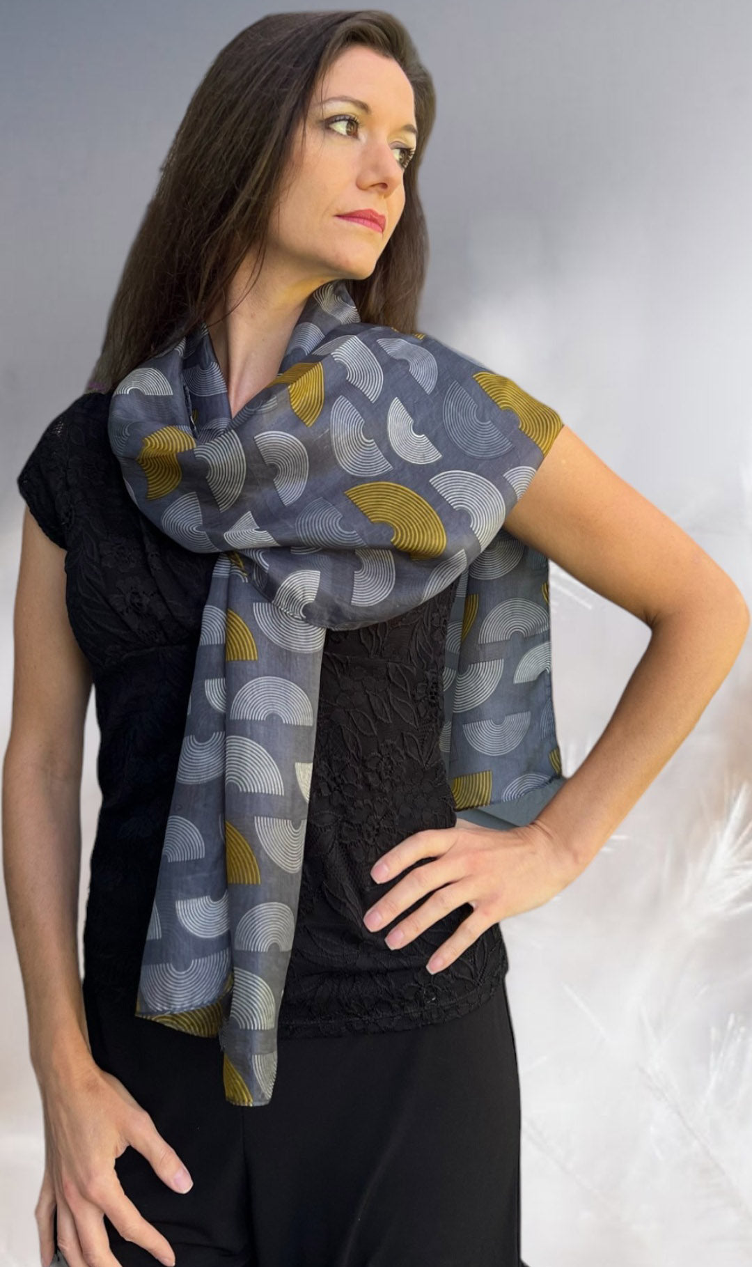 Gray and Gold Silk Scarf