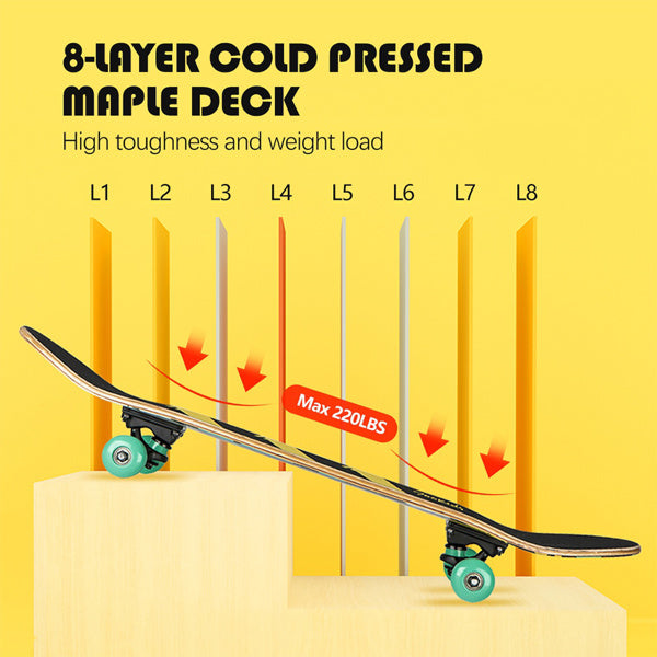 Kids Professional Double Kick Maple Kids Skateboards for Beginners