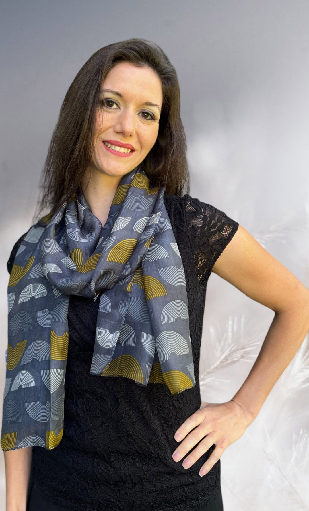 Gray and Gold Silk Scarf