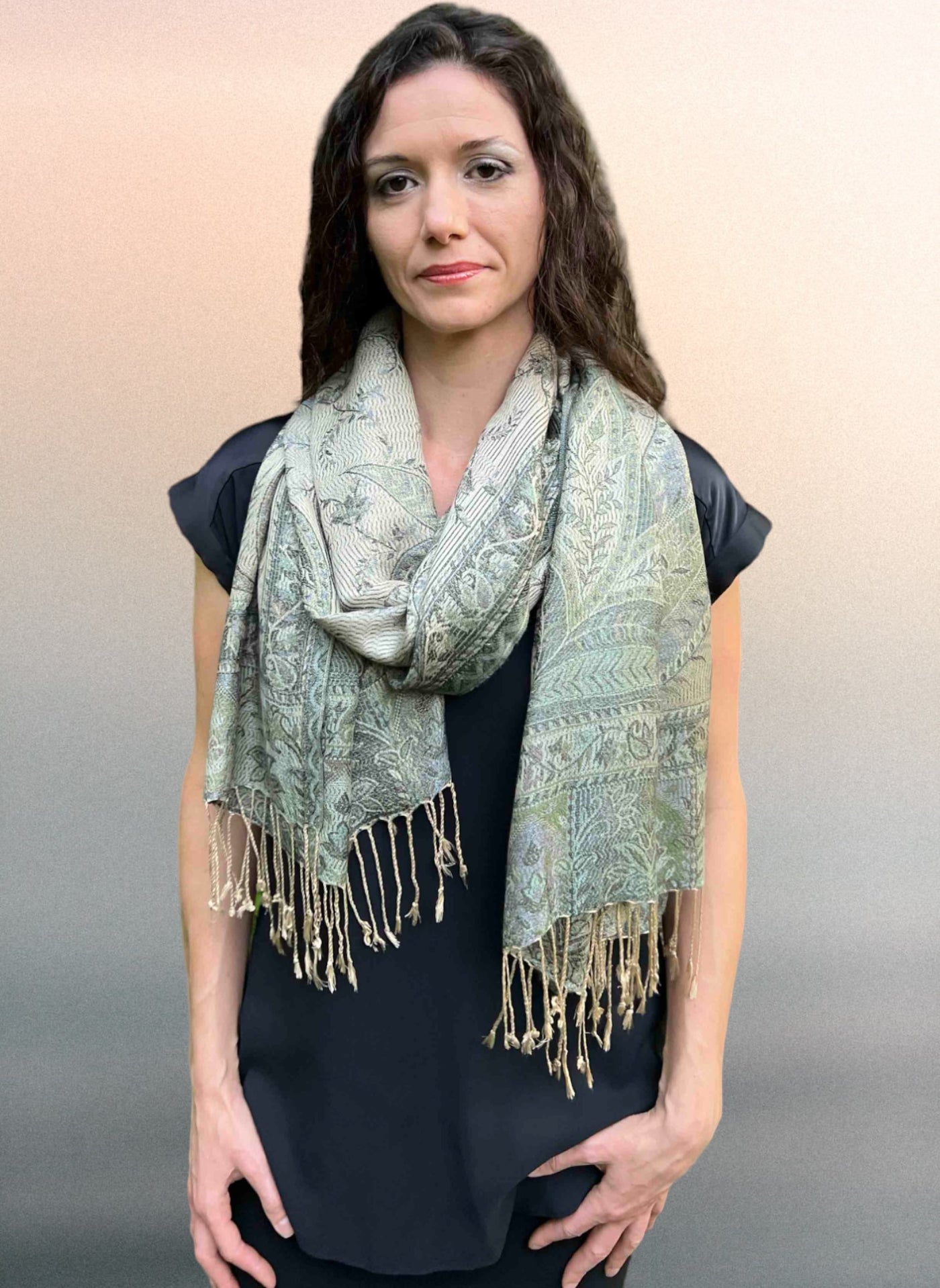 Sage Modal Jamawar Pashmina Scarf