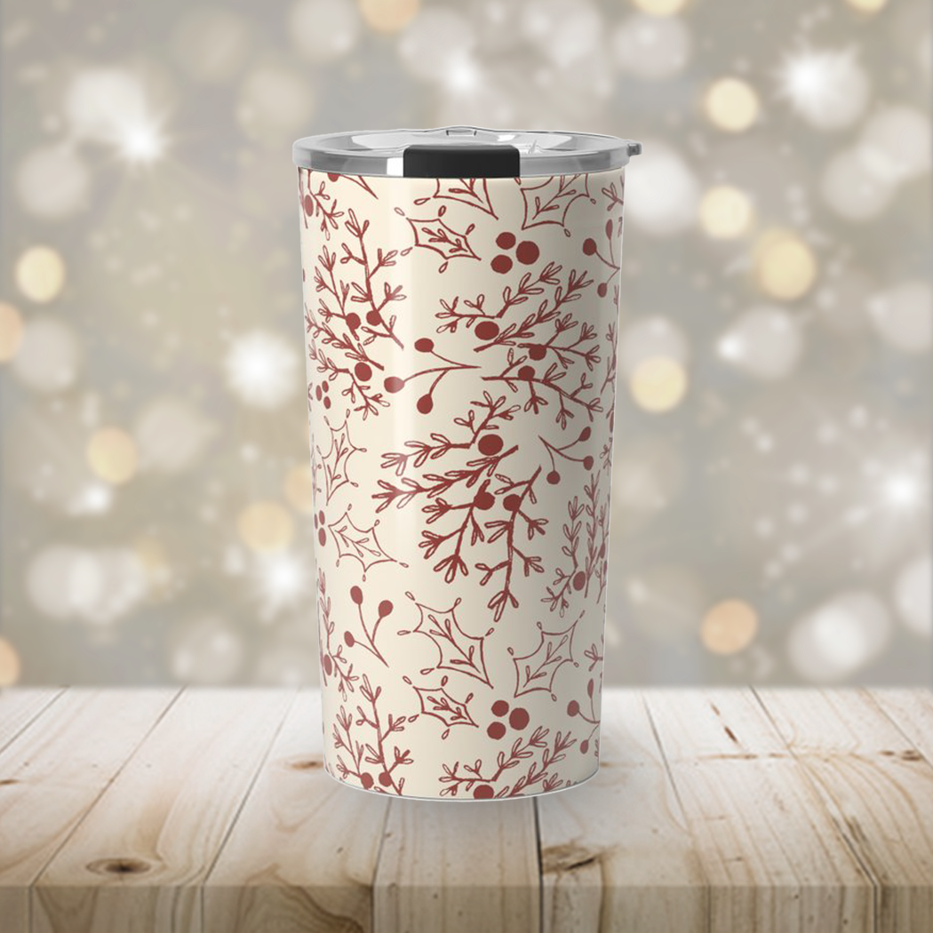 Red Christmas Branch Travel Coffee Mug